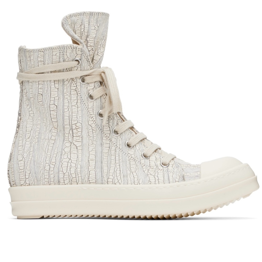 Rick Owens Textured Cream High-Top Sneakers
